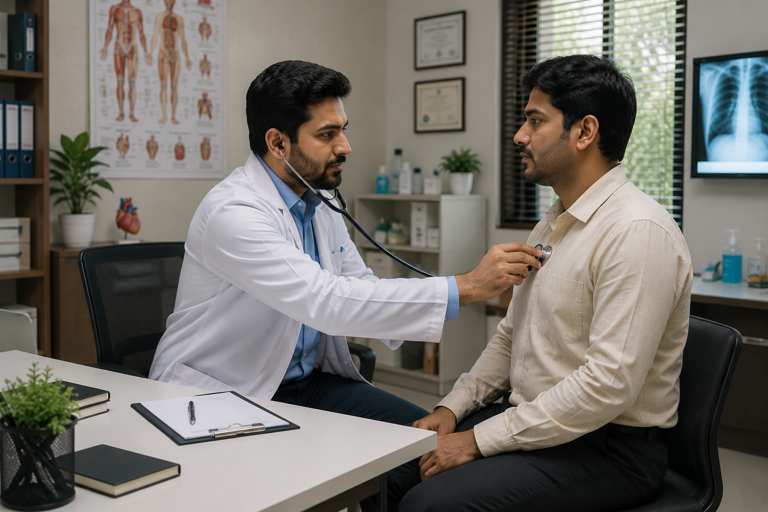 Dr. Manish Aggarwal explaining diagnostic report to a patient